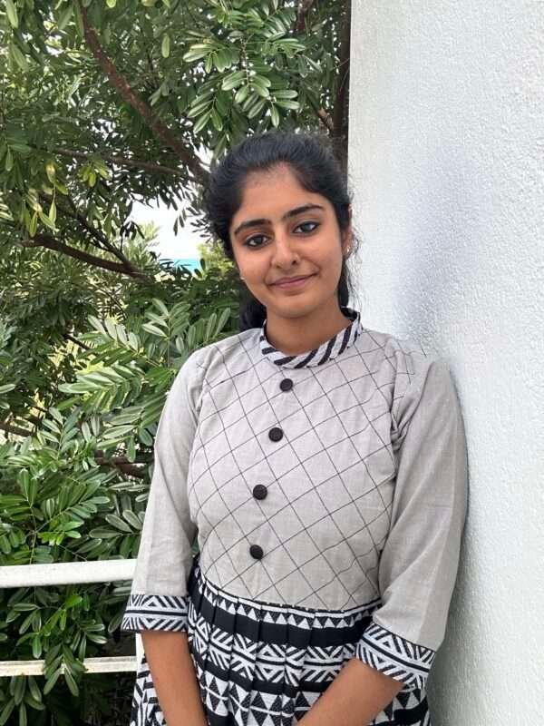 Gray Black Jacquard Cotton Kurti - 4682