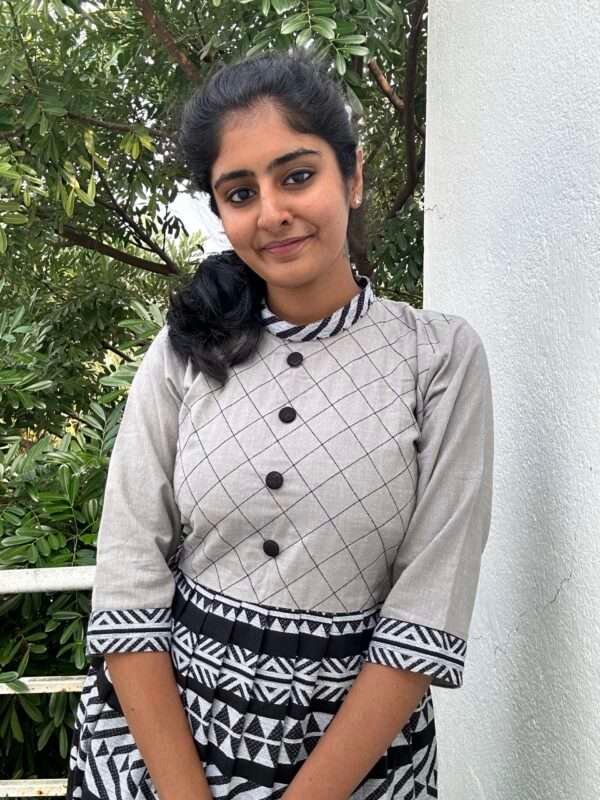 Gray Black Jacquard Cotton Kurti - 4682