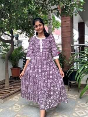 Dark Violet Cotton Umbrella Kurti - 4650