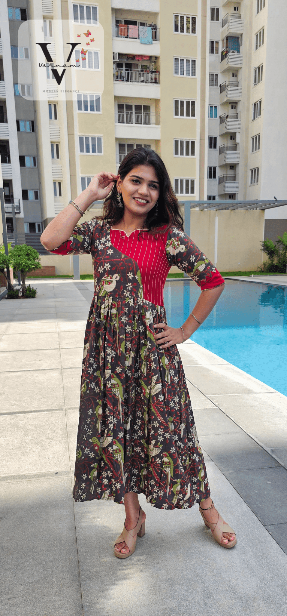 Kalamkari With Red Umbrella Kurti - 1P15