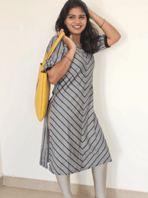 Gray With Navy Blue Stripe Kurti - 1P04
