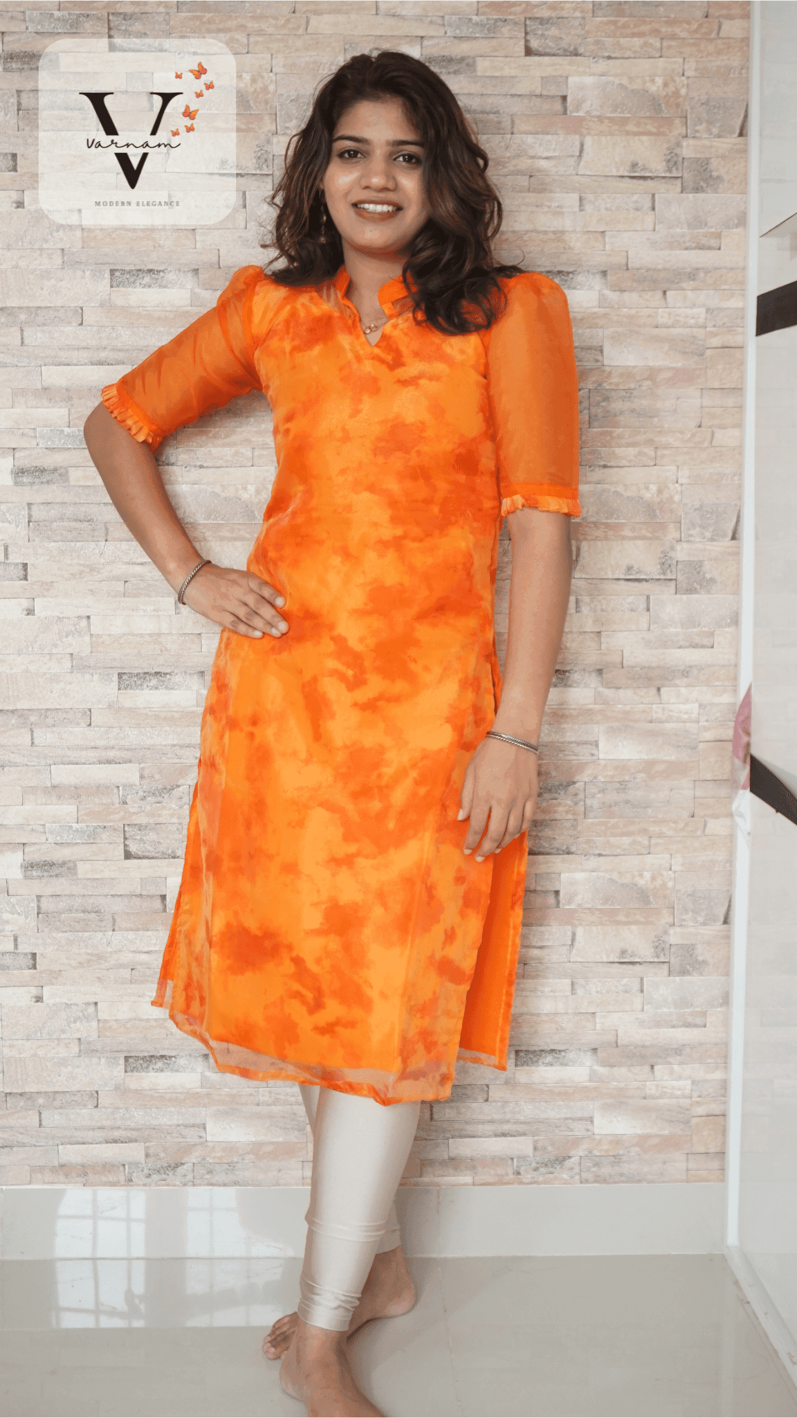 Orange Organza Modern Kurti - 1P06
