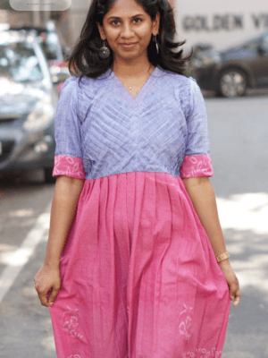 Blue with pink Jacquard Kurta - 1P21