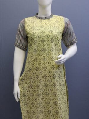 Yellow with gray Patch work sleeve - 2P10