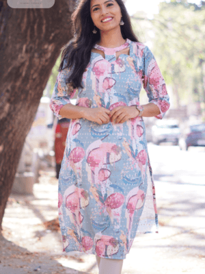 Blue Hakoba fabric with modern neck - 2P04