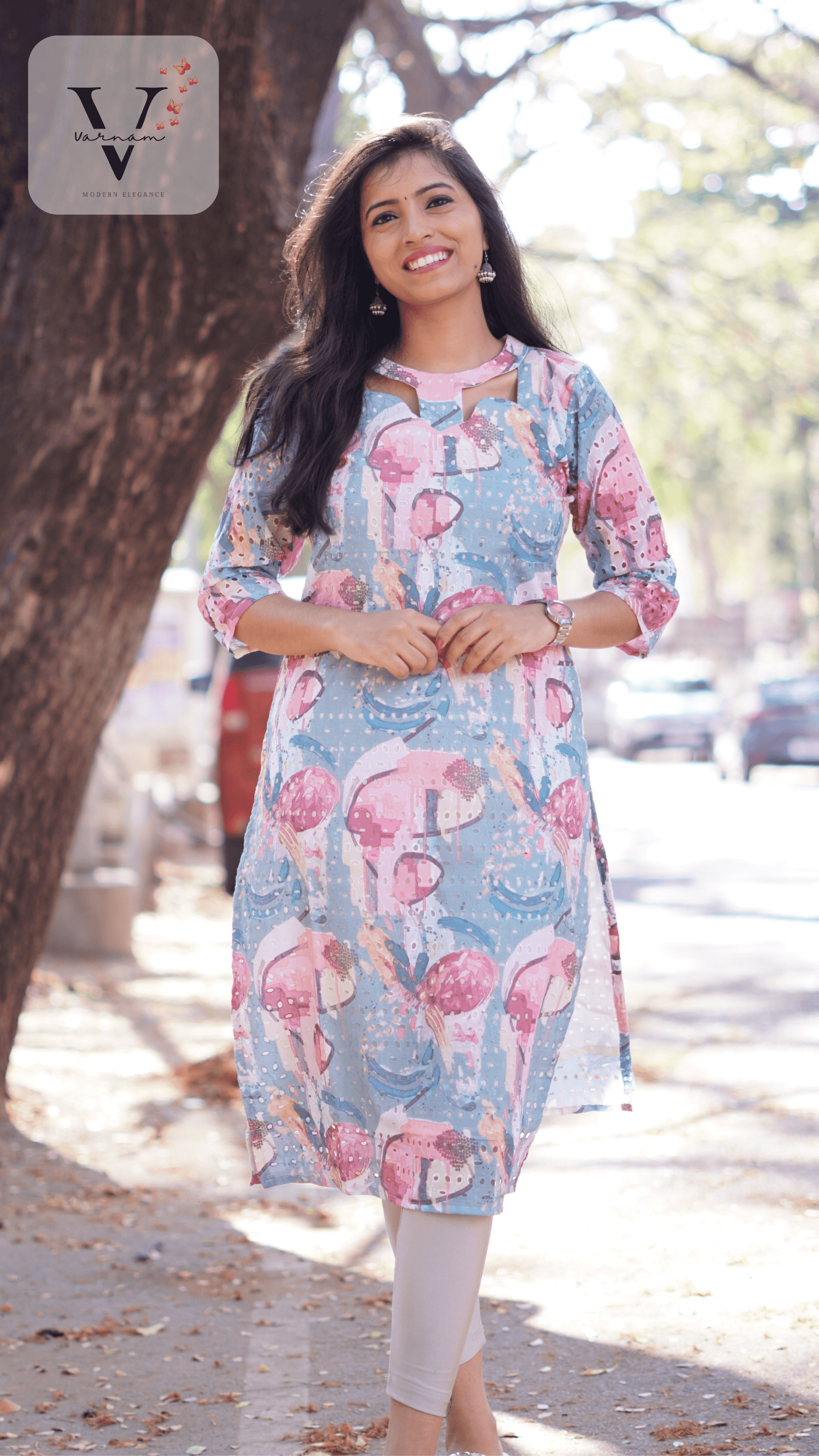 Blue Hakoba fabric with modern neck - 2P04