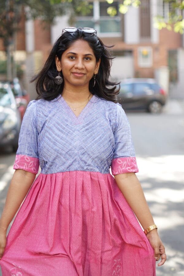 Blue with pink Jacquard Kurta - 1P21