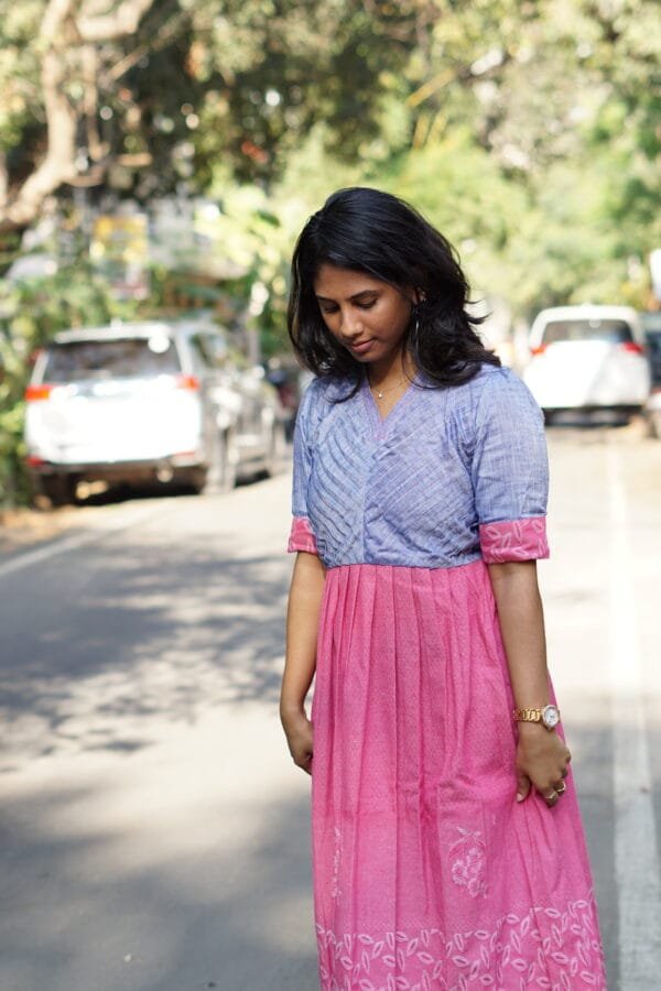 Blue with pink Jacquard Kurta - 1P21
