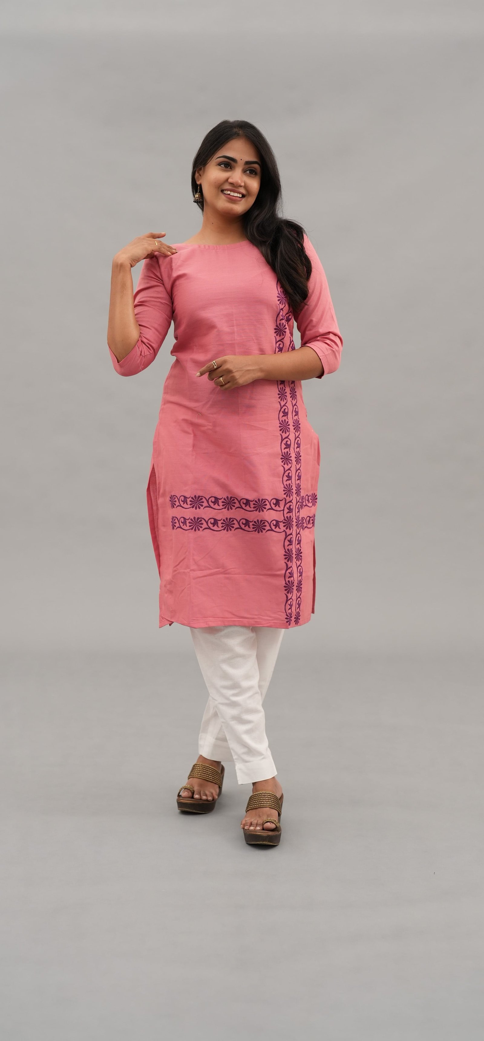 PLAIN PINK WITH EMBROIDERY - A220