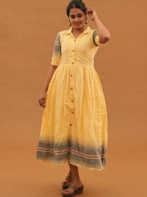 LIGHT YELLOW FLARED KURTI - A201