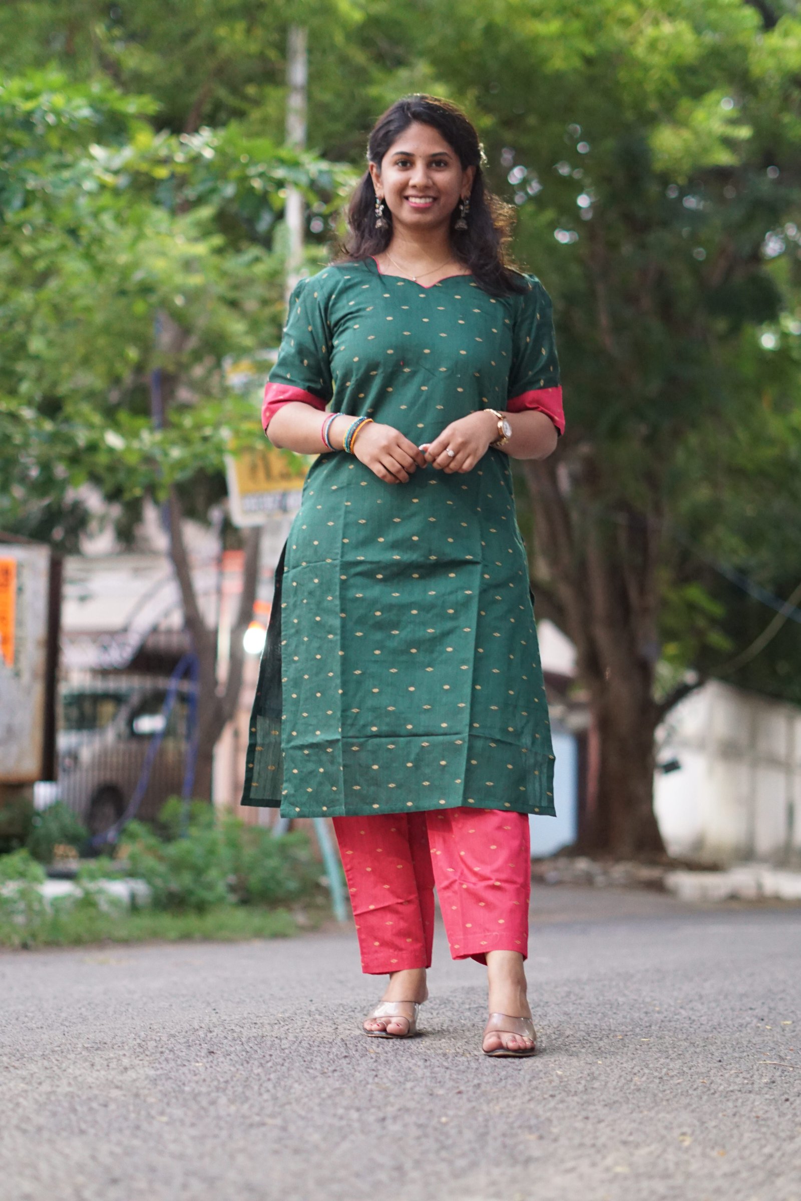 DARK GREEN WITH DARK PINK-S309