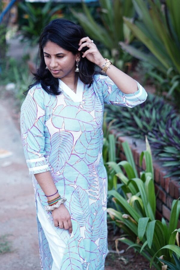 LIGHT BLUE WITH LEAF CO-ORD SET-S303