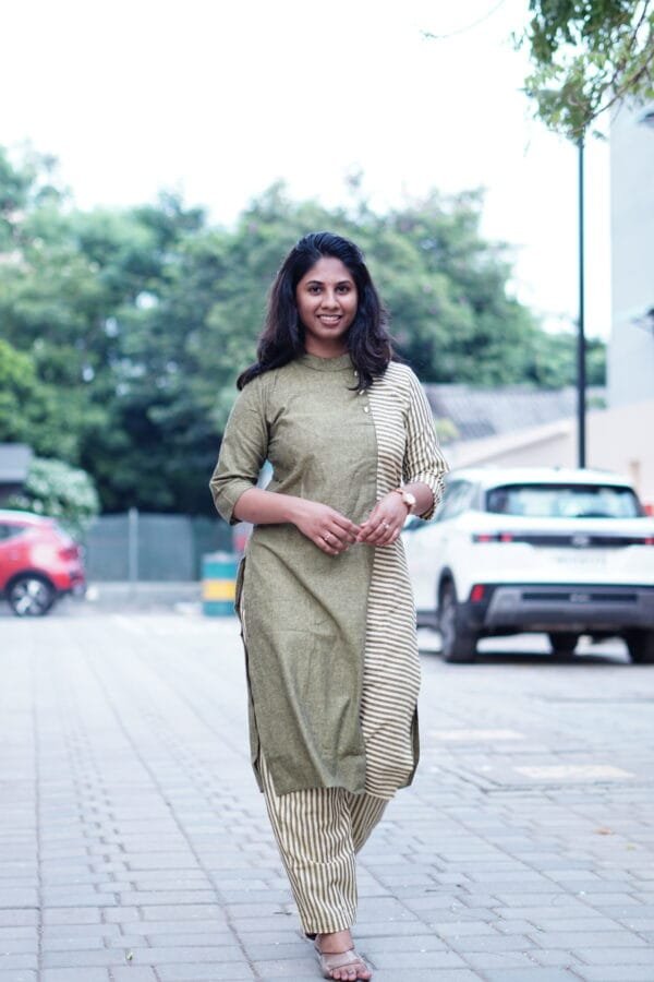 GREEN STRIPE HALF AND HALF CO-ORD SET-A217