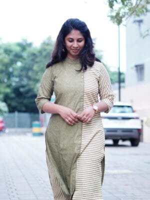 GREEN STRIPE HALF AND HALF CO-ORD SET-A217