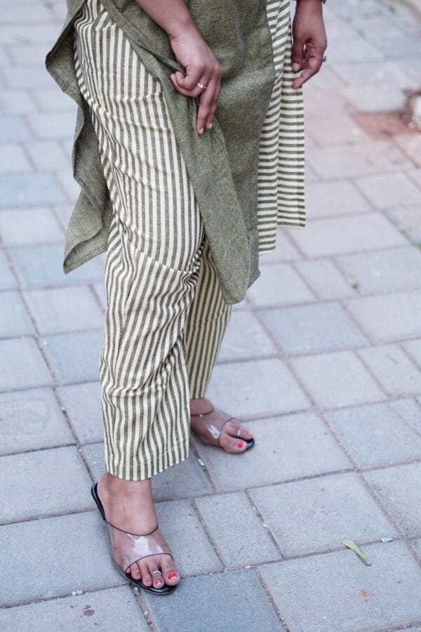 GREEN STRIPE HALF AND HALF CO-ORD SET-A217