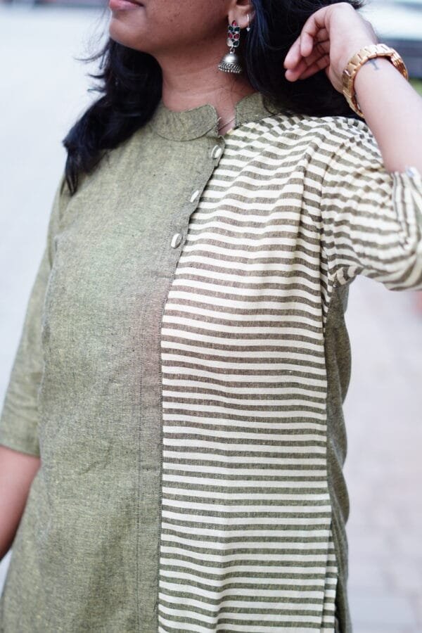 GREEN STRIPE HALF AND HALF CO-ORD SET-A217