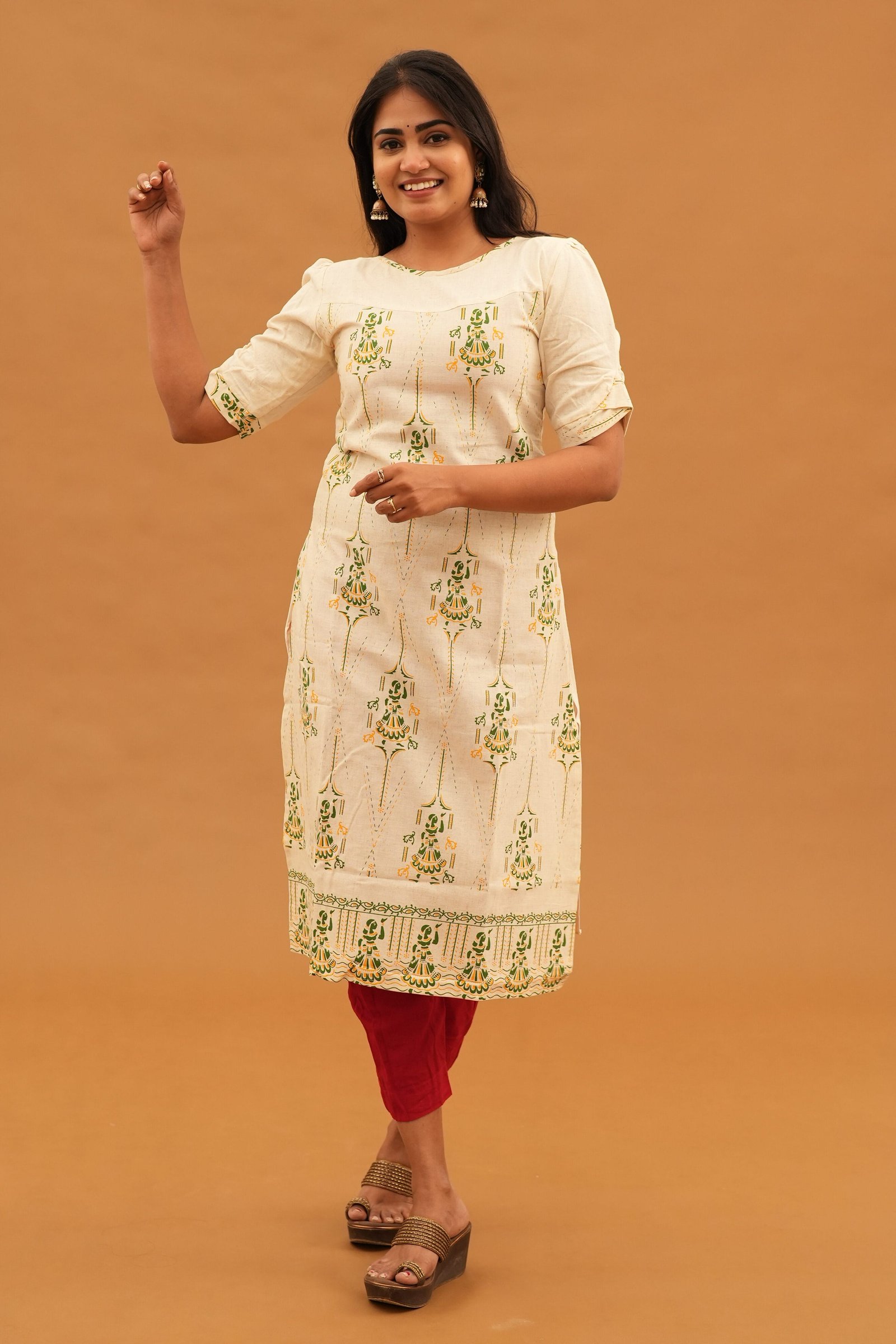 BEIGE PRINT KURTI -A222