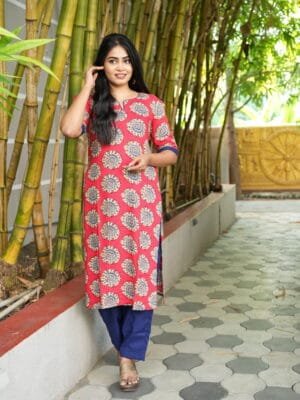 RED WITH BLUE PANT SET-W109