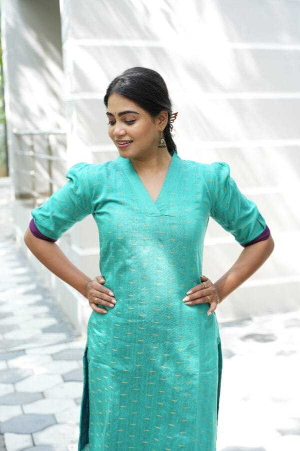 RAMAR GREEN WITH PURPLE BUTTA SET-W113