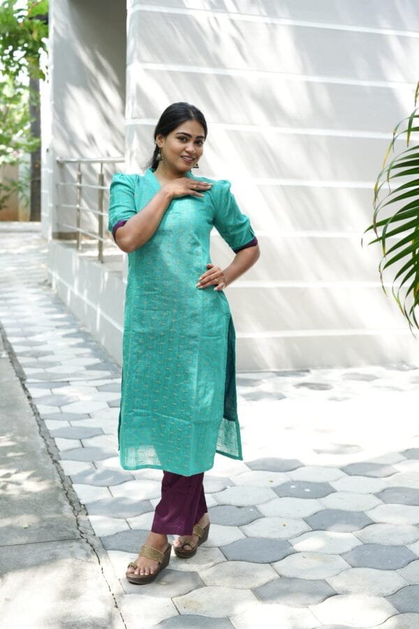 RAMAR GREEN WITH PURPLE BUTTA SET-W113