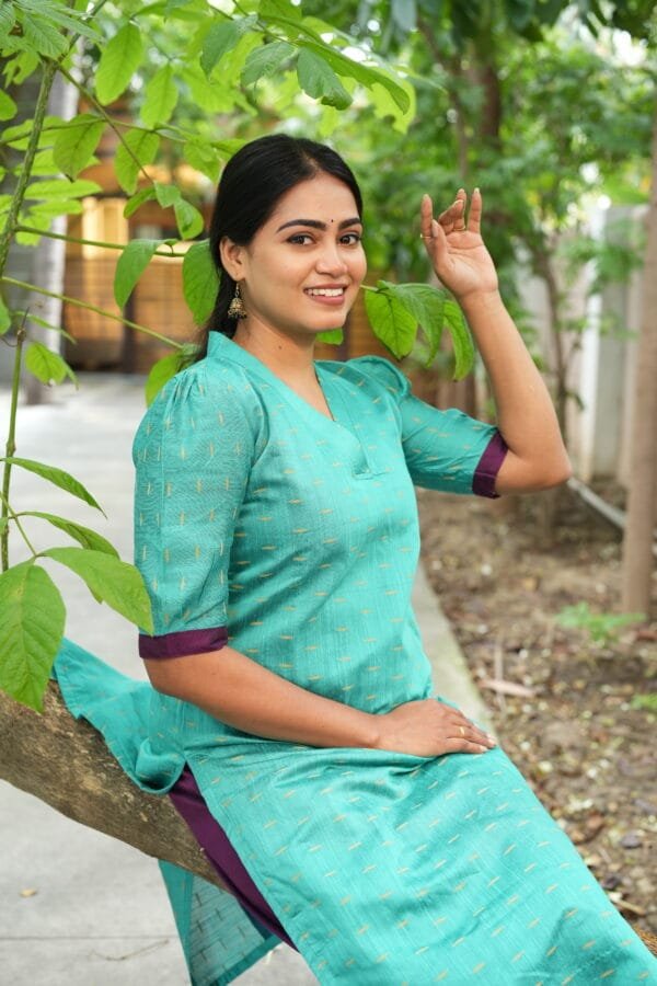 RAMAR GREEN WITH PURPLE BUTTA SET-W113