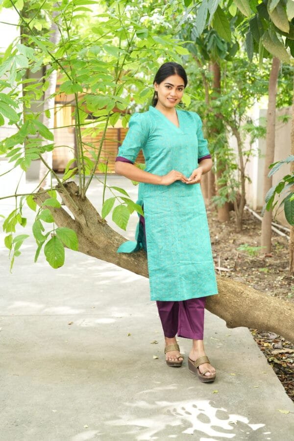 RAMAR GREEN WITH PURPLE BUTTA SET-W113