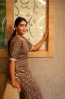 BROWN WITH MILD BEIGE AND YELLOW STRIPE COTTON-W105