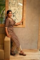 BROWN WITH MILD BEIGE AND YELLOW STRIPE COTTON-W105