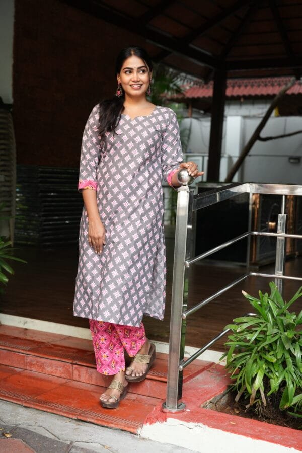 GRAY WITH PINK FLORAL DESIGNED SET-W108