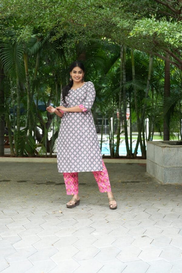 GRAY WITH PINK FLORAL DESIGNED SET-W108