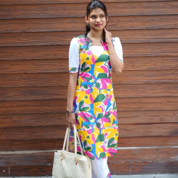 MULTI CLR TOP AND WHITE PANT-BST10ST