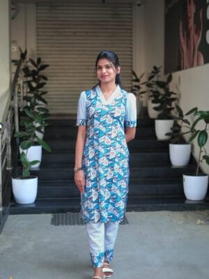 LIGHT BLUE WITH WHITE CO ORD SET-BST12ST
