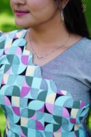 GRAY WITH MULTI CLR SCALLOP NECK PATTERN FROCK-F122