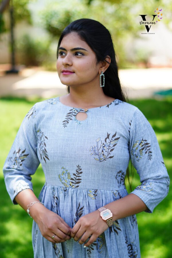 GRAY WITH BLACK PRINT FROCK-R102