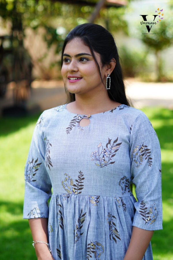 GRAY WITH BLACK PRINT FROCK-R102