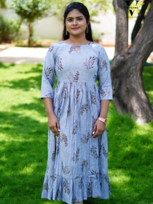 GRAY WITH BLACK PRINT FROCK-R102