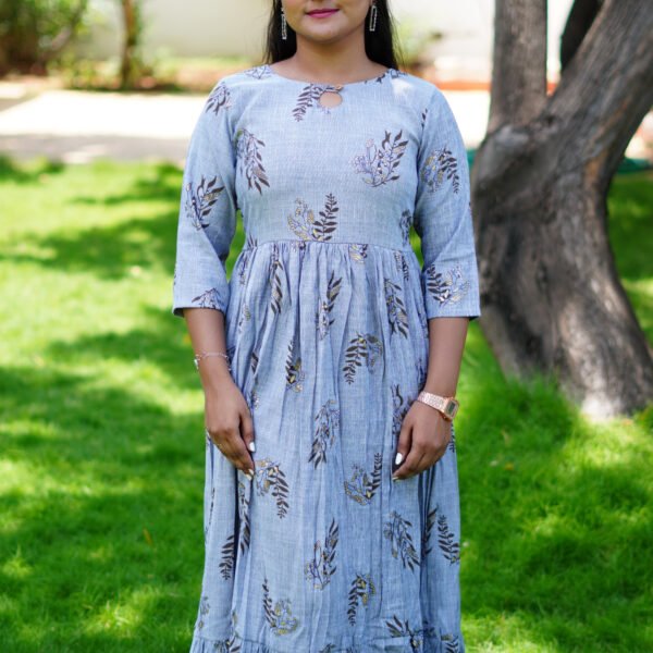 GRAY WITH BLACK PRINT FROCK-R102