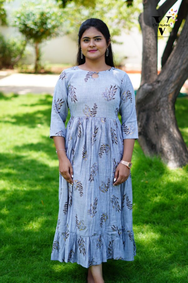 GRAY WITH BLACK PRINT FROCK-R102