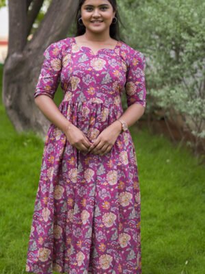DARK PINK WITH MULTI CLR FROCK-M122