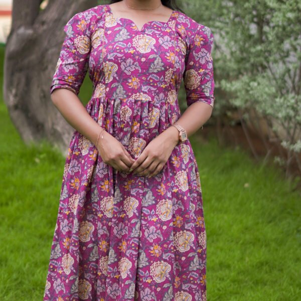 DARK PINK WITH MULTI CLR FROCK-M122