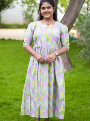 LIGHT BLUE WITH PINK FLORAL DESIGN -M129