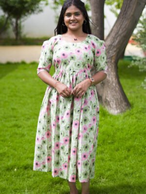 LIGHT GREEN AND PINK MATERNITY FROCK-M126