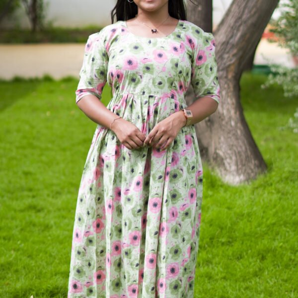 LIGHT GREEN AND PINK MATERNITY FROCK-M126