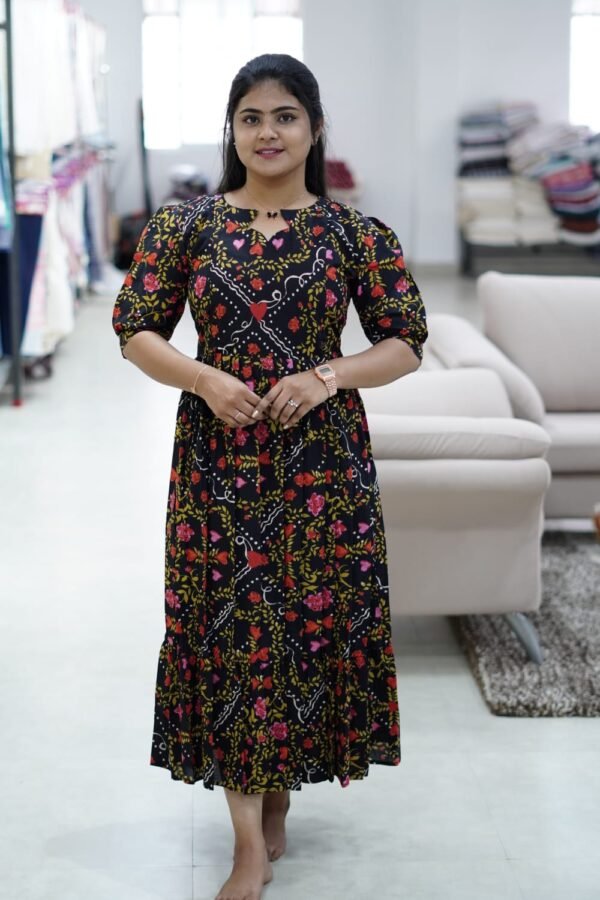 BLACK WITH YELLOW PRINT MATERNITY FROCK-M115
