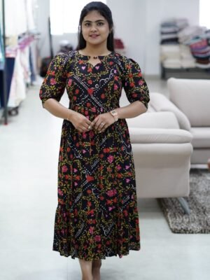 BLACK WITH YELLOW PRINT MATERNITY FROCK-M115