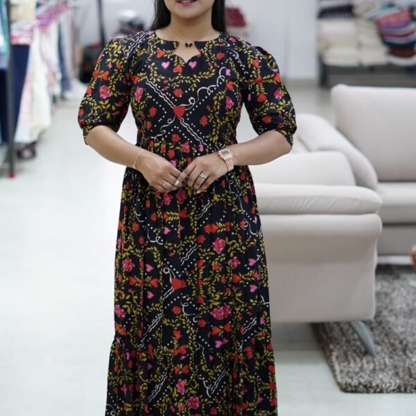 BLACK WITH YELLOW PRINT MATERNITY FROCK-M115