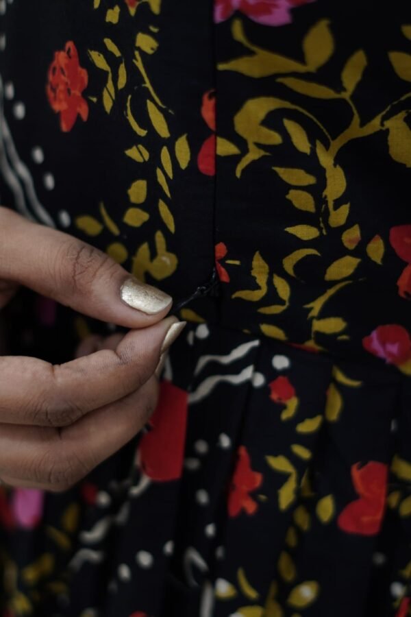 BLACK WITH YELLOW PRINT MATERNITY FROCK-M115