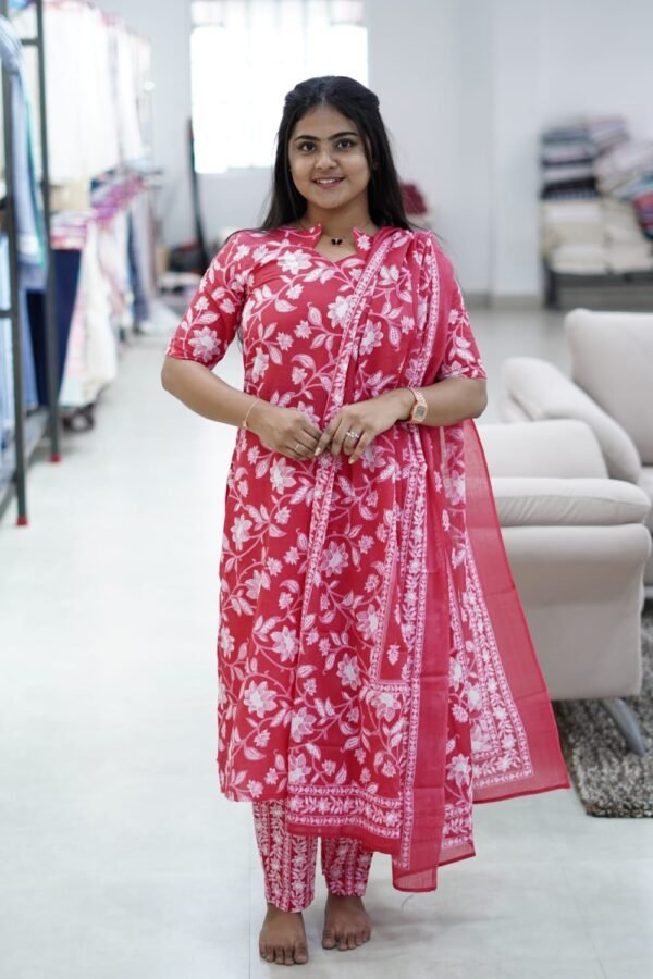 RED WITH WHITE FLORAL DESIGN-BST02