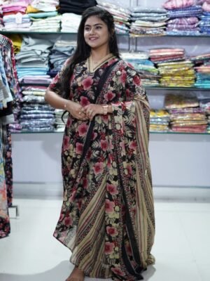 BLACK WITH PINK FLORAL DESIGN-BST03