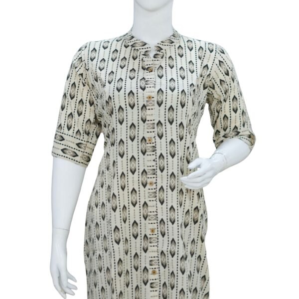OFF WHITE WITH BLACK PRINT KURTI-F09